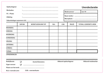 Urenbriefjes / Urendeclaratie A5