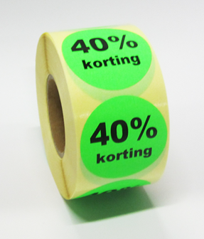 225 &quot;40% korting&quot; stickers op rol 50 mm rond