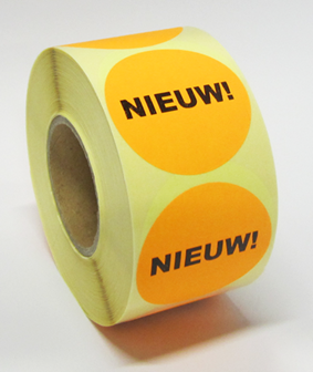 225 &quot;NIEUW!&quot; stickers op rol 50 mm rond