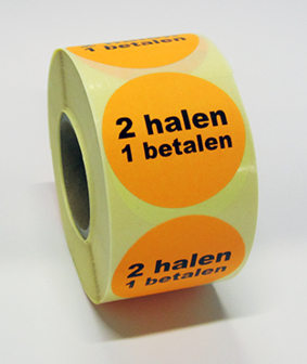 225 &quot;2 halen 1 betalen!&quot; stickers op rol 50 mm rond