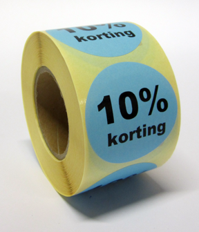225 &quot;10% korting&quot; stickers op rol 50 mm rond