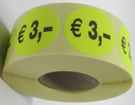 &quot;&euro; 3,-&quot; prijs stickers op rol  35 mm rond