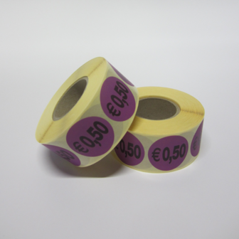 &quot;&euro; 0,50&quot; prijs stickers op rol  35 mm rond