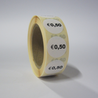 500 ex. Prijsstickers &euro; 0,50 op rol 20 mm rond
