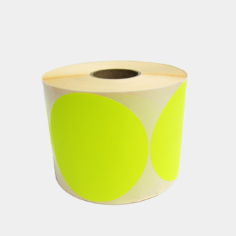 100 Stickers op rol  100 mm rond Fluor Geel