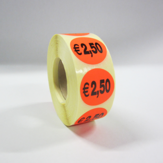 1.000 ex. &quot;&euro; 2,50&quot; prijs stickers op rol  35 mm rond