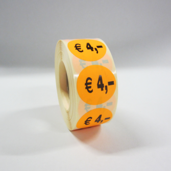 1.000 ex. &quot;&euro; 4,-&quot; prijs stickers op rol  35 mm rond