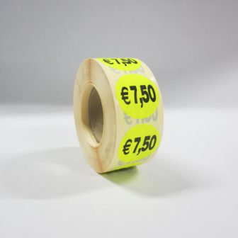 1.000 ex. &quot;&euro; 7,50&quot; prijs stickers op rol  35 mm rond