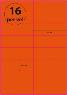 500 vel***A4 Geperforeerd 105 x 37,1 mm 16 per vel 120 grams/m2 ORANJE