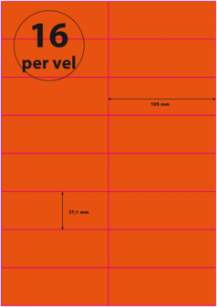 100 vel***A4 Geperforeerd 105 x 37,1 mm 16 per vel 120 grams/m2 ORANJE