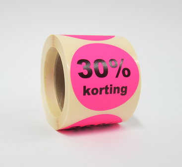 225 &quot;30% korting&quot; stickers op rol 50 mm rond