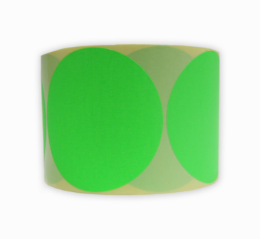 Etiketten of stickers op rol 100 mm rond fluor groen papier