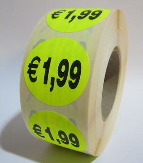 &quot;&euro; 1,99&quot; prijs stickers op rol  35 mm rond