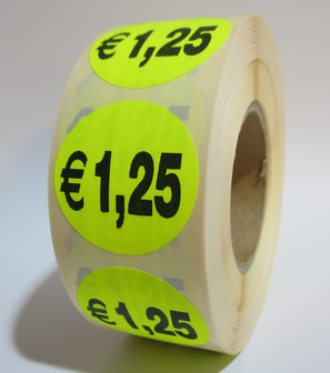 1.000 ex. &quot;&euro; 1,25&quot; prijs stickers op rol 35 mm rond