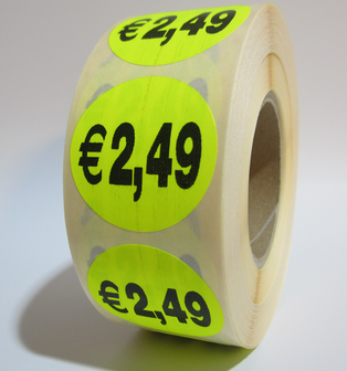      &quot;&euro;2,49&quot; prijs stickers op rol 35 mm rond