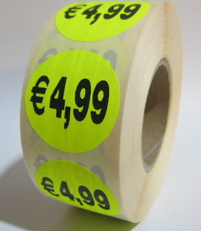  &quot;&euro;4,99&quot; prijs stickers op rol 35 mm rond