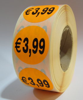      &quot;&euro;3,99&quot; prijs stickers op rol 35 mm rond