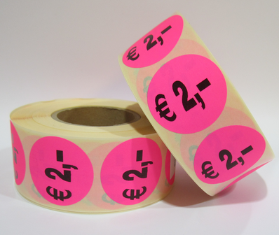    &quot;&euro;2,00&quot; prijs stickers op rol 35 mm rond