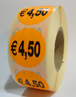      &quot;&euro;4,50&quot; prijs stickers op rol 35 mm rond