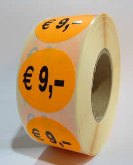    &quot;&euro;9,00&quot; prijs stickers op rol 35 mm rond