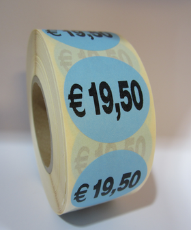   &quot;&euro;19,50&quot; prijs stickers op rol 35 mm rond