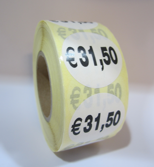    &quot;&euro;31,50&quot; prijs stickers op rol 35 mm rond