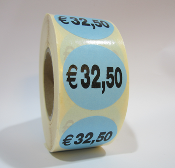    &quot;&euro;32,50&quot; prijs stickers op rol 35 mm rond