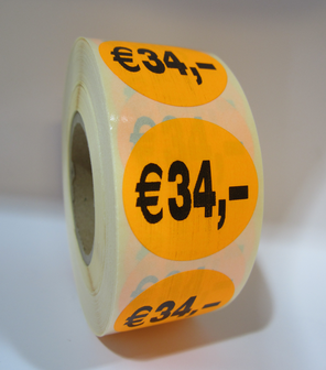    &quot;&euro;34,00&quot; prijs stickers op rol 35 mm rond