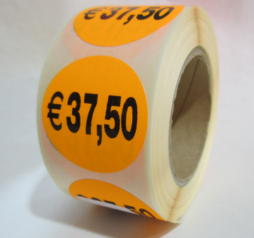    &quot;&euro;37,50&quot; prijs stickers op rol 35 mm rond