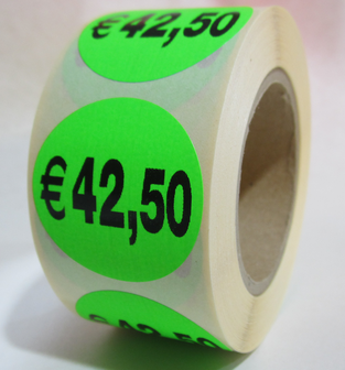    &quot;&euro;42,50&quot; prijs stickers op rol 35 mm rond