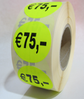    &quot;&euro;75,00&quot; prijs stickers op rol 35 mm rond