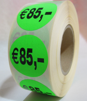   &quot;&euro;85,00&quot; prijs stickers op rol 35 mm rond