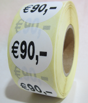 &quot;&euro;90,00&quot; prijs stickers op rol 35 mm rond