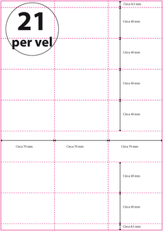 Microperforatie, fijne perforatie,Schapkaart, prijskaart, A4 Geperforeerd 70 x 40 mm 21 per vel 120 grams/m2