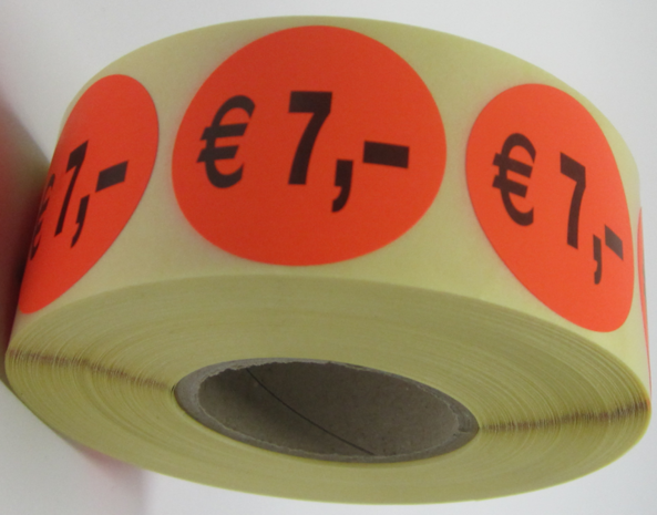 "€ 7,-" prijs stickers op rol  35 mm rond