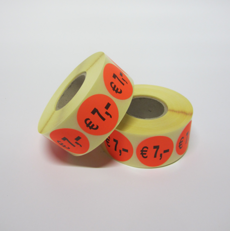 "€ 7,-" prijs stickers op rol  35 mm rond