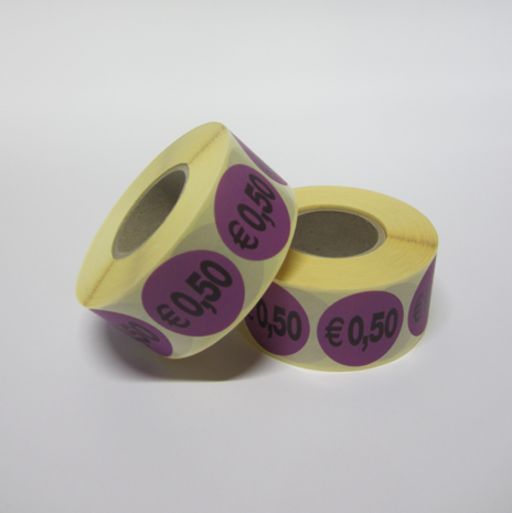"€ 0,50" prijs stickers op rol  35 mm rond