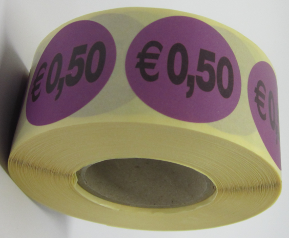 1.000 ex. "€ 0,50" prijs stickers op rol  35 mm rond