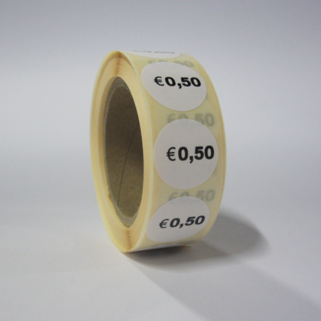 500 ex. Prijsstickers € 0,50 op rol 20 mm rond