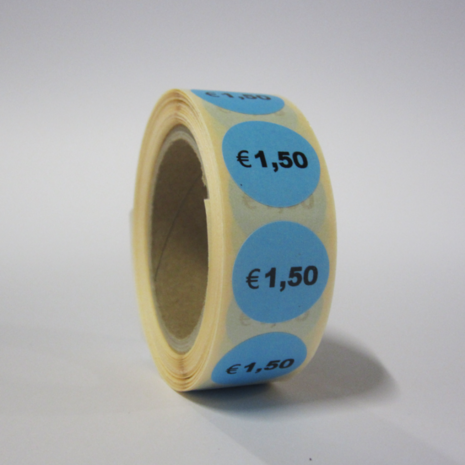 500 ex. Prijsstickers € 1,50 op rol 20 mm rond