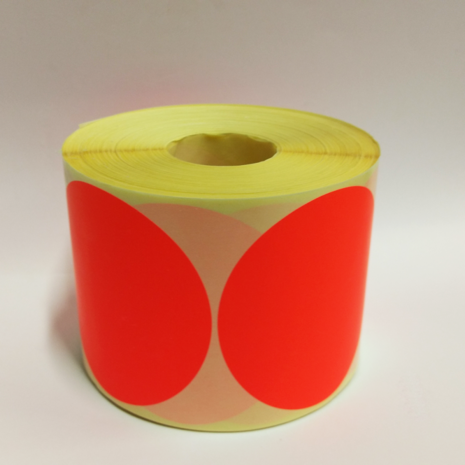 100 Stickers op rol  100 mm rond Fluor Rood
