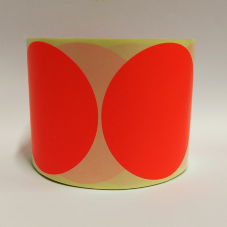 100 Stickers op rol  100 mm rond Fluor Rood