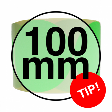 100 Stickers op rol  100 mm rond Fluor Groen