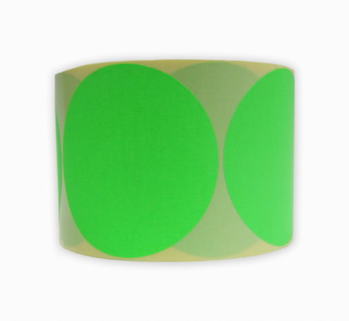 100 Stickers op rol  100 mm rond Fluor Groen