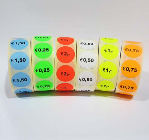 prijs etiket klein assortiment fluor kleuren alle bedragen mogelijk